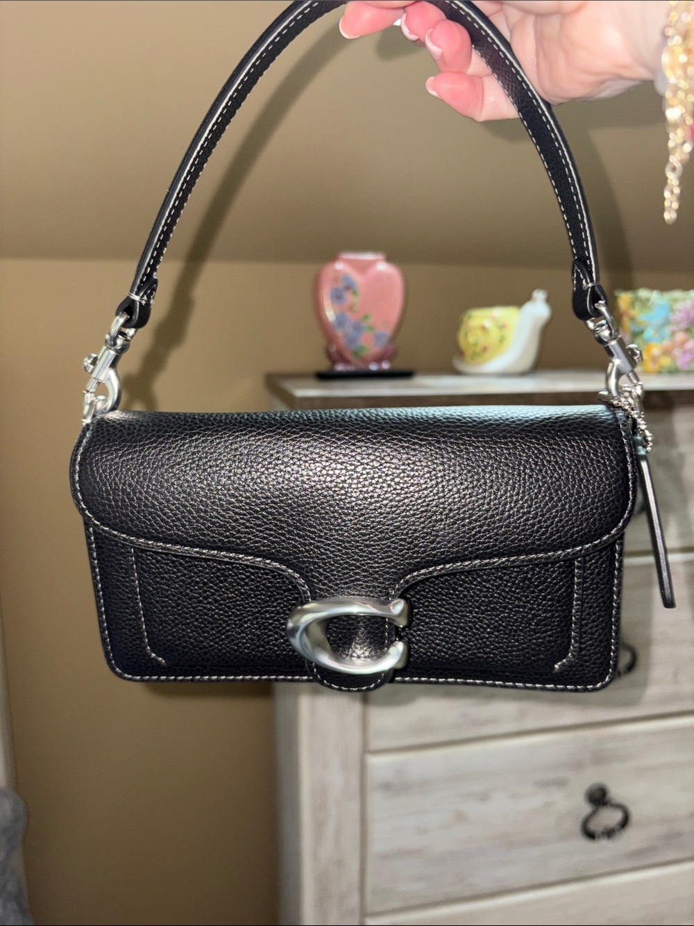 Coach Black Pebbled Leather Shoulder Bag with Silver 'C' Hardware
